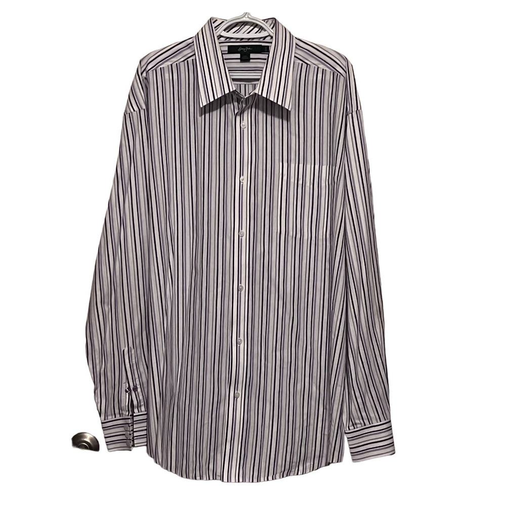 Sean John Men's Long Sleeve Button Front Striped Purple Gray White Size XXXL